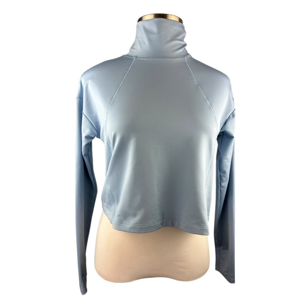 Athleta Sky Blue Whistler Mock Neck Top Crop Long Sleeve Women's Size Small - Picture 2 of 13